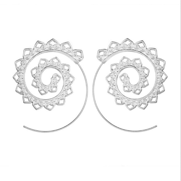 Amourjoux Jewelry - Silver Tribal spiral hoop boho swirl earrings Amourjoux Jewelry - Silver Tribal spiral hoop boho swirl earrings